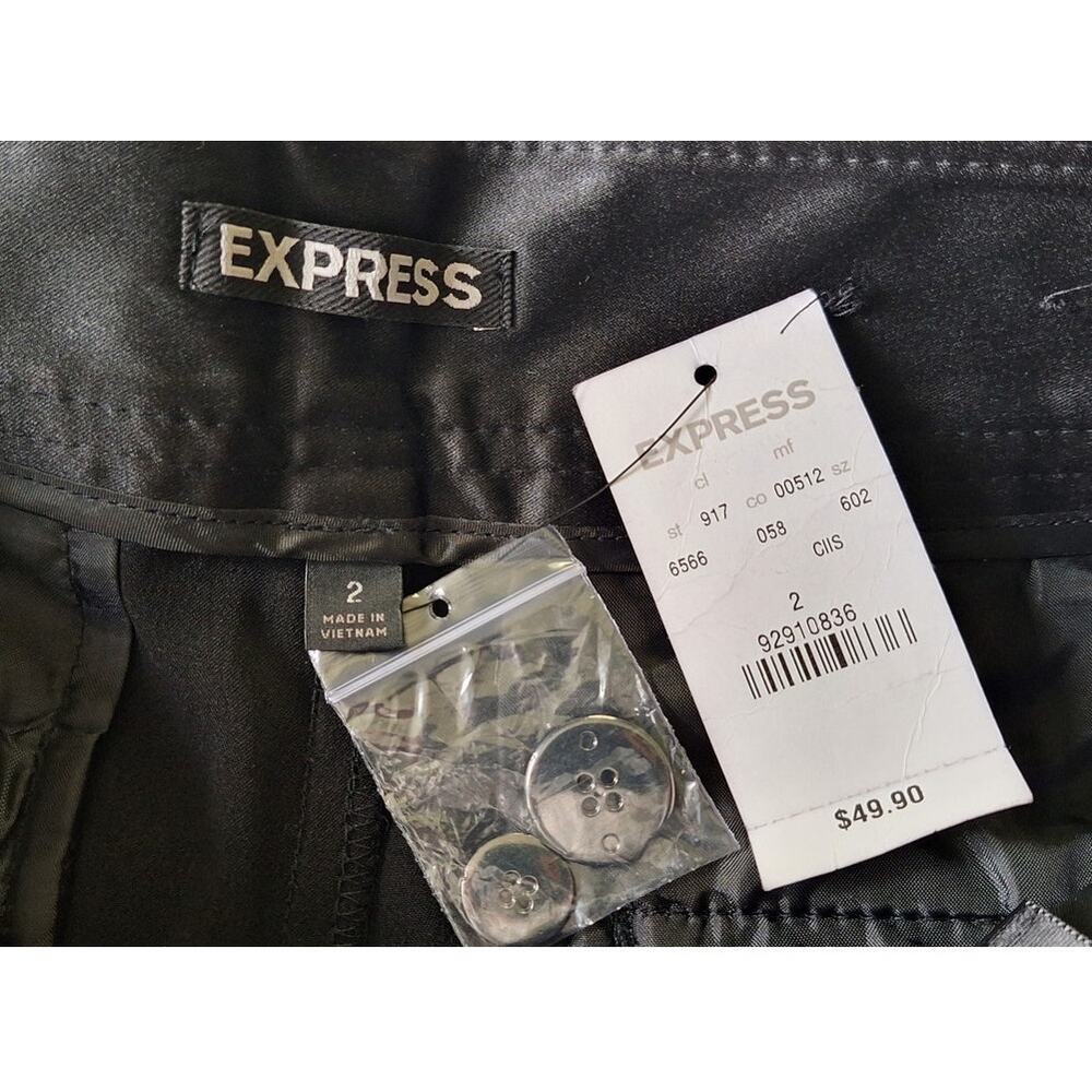 EXPRESS Black Satin Cuffed Dressy Micro Shorts Flap Pockets Y2K Size 2 Small $49 - Picture 3 of 7
